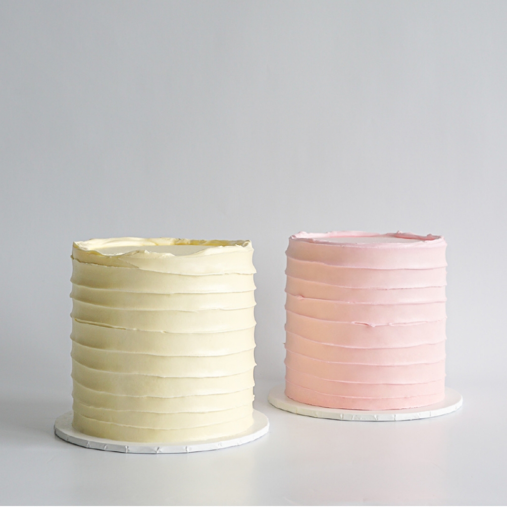 yellow and Pink Buttercream Cake with Rough Lines texture