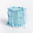Blue buttercream cake with blue ribbon bows.
