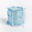 Blue buttercream cake with blue ribbon bows.