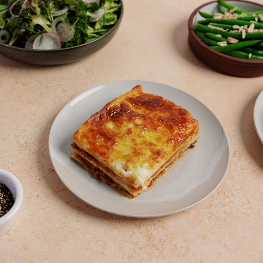 tuscan style pork lasagne from lamanna on white plate
