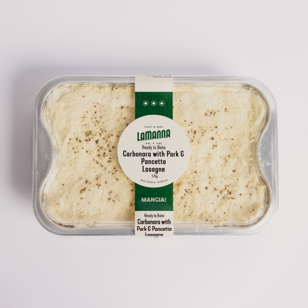 carbonara pork pancetta lasagne lamanna family size 1.7kg