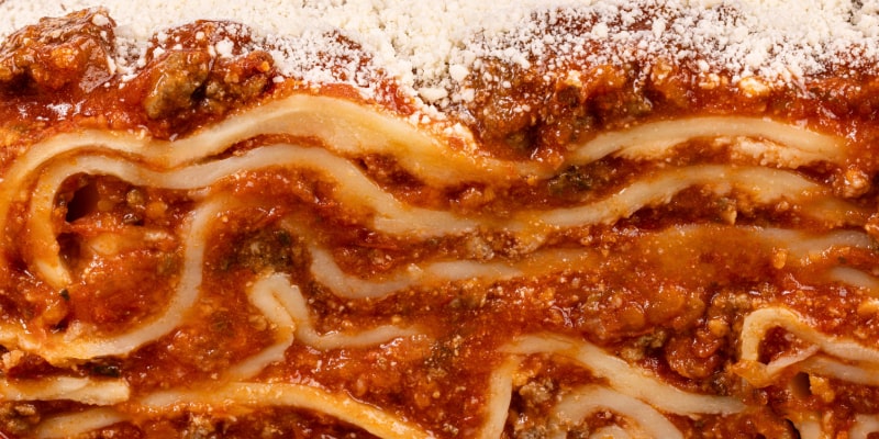 lasagne macro close up shot layers of bolognese and cheese